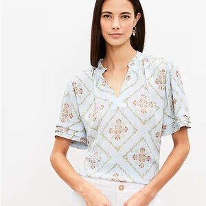 LOFT Light Blue Floral Tunic Top